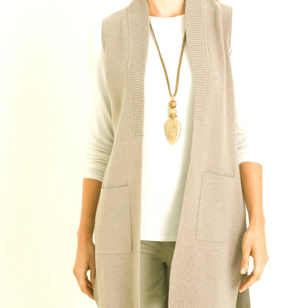 Adrienne Vitadini Beige Hooded Duster Cardigan